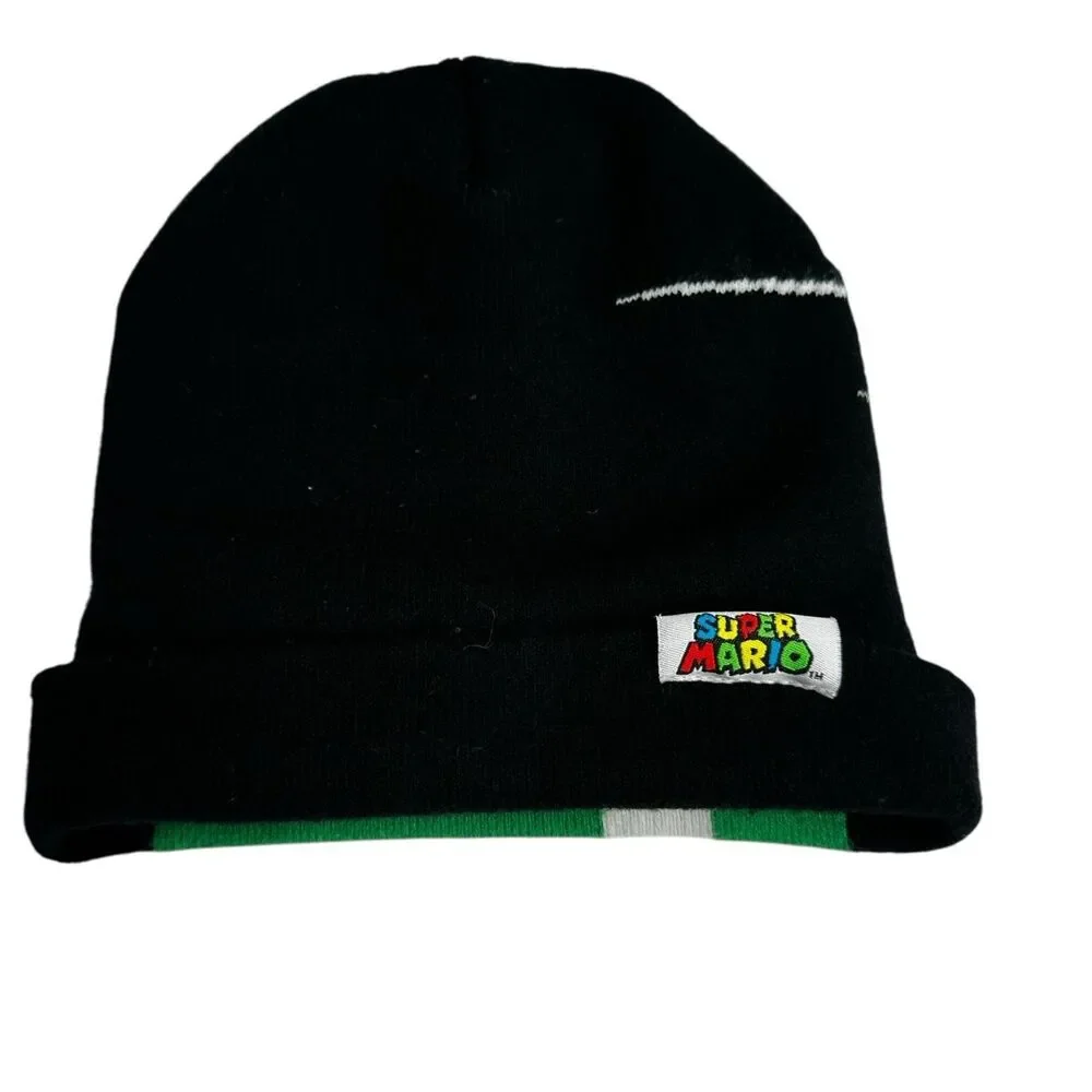Super Mario Embroidered Black Knit‎ Beanie Hat One Size Nintendo 2017